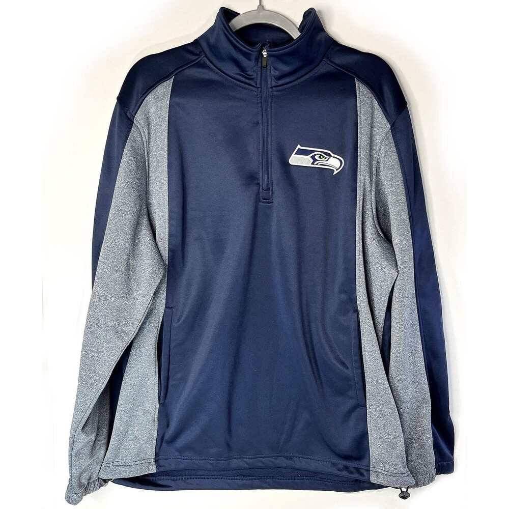 Seattle Seahawks Pullover Mens XL Blue Gray NFL Football Quarter Zip Fleece